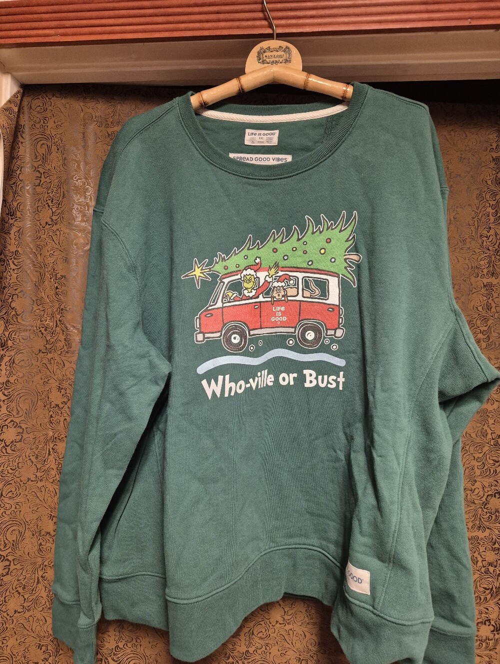 Life Is Good Green Holiday Grinch Van Graphic Sweatshirt - Picture 2 of 8